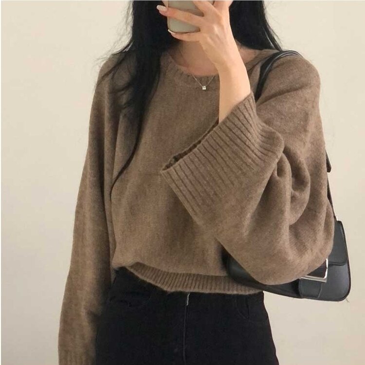 スリムフィットラウンドニット(6color) LIGHT BROWN