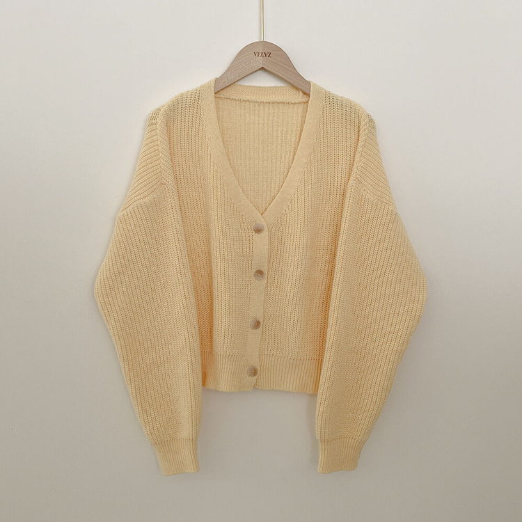 고퀄 아방핏 브이넥 하찌 크롭 벌룬 니트가디건