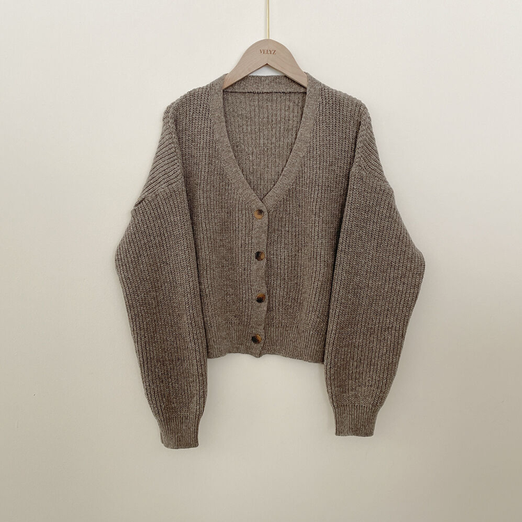 고퀄 아방핏 브이넥 하찌 크롭 벌룬 니트가디건