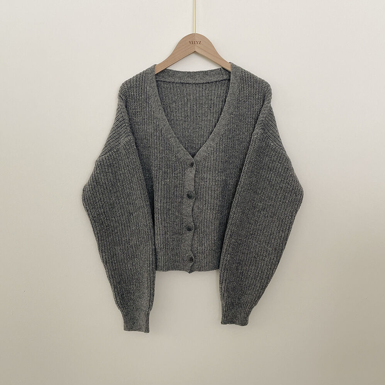 고퀄 아방핏 브이넥 하찌 크롭 벌룬 니트가디건