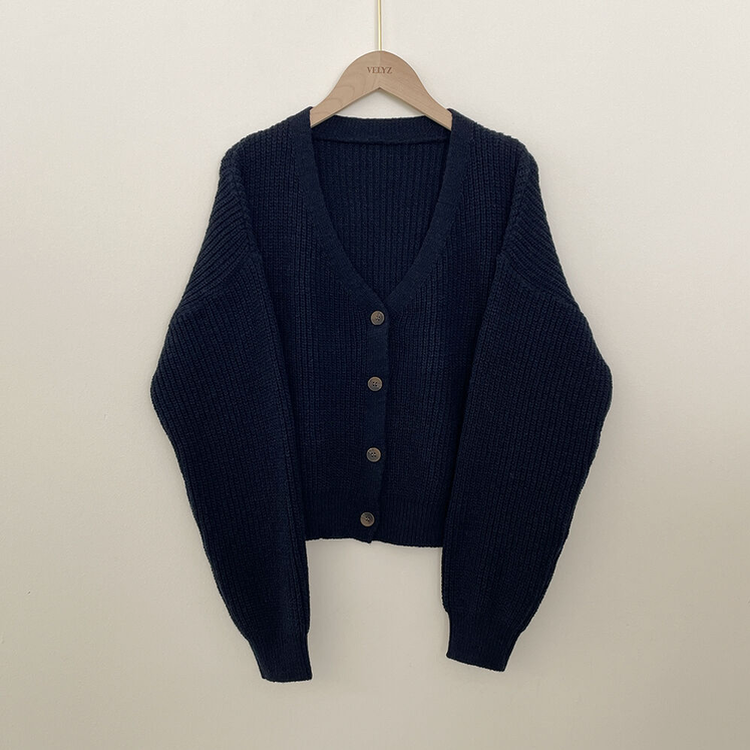 고퀄 아방핏 브이넥 하찌 크롭 벌룬 니트가디건