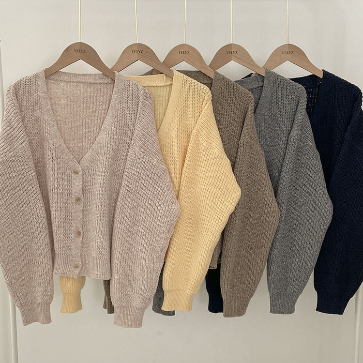 고퀄 아방핏 브이넥 하찌 크롭 벌룬 니트가디건