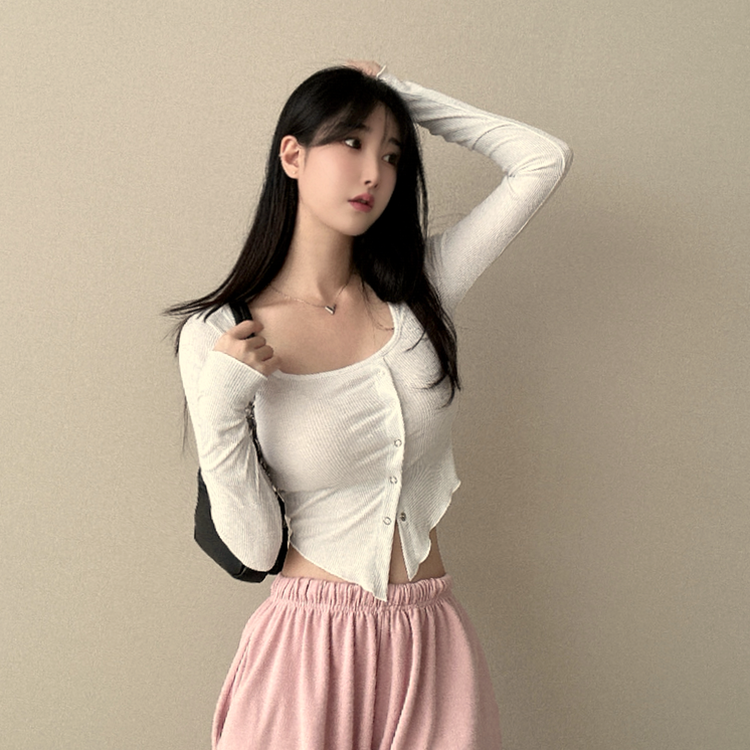 長袖Tシャツ アンバランススリットスクエアネック長袖Tシャツ IVORY