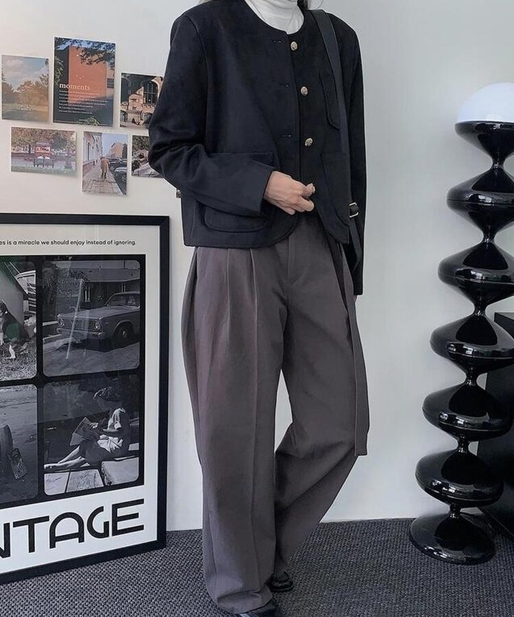 コルニエ　スラックス　ダークブラウン FINX COTTON GABARDINE SLACKS｜BLACK – Cornier