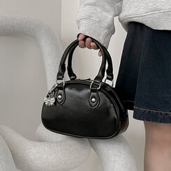 ラウンドレザーツーウェイハンドバッグショルダーバッグ BLACK