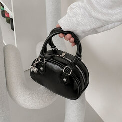 ラウンドレザーツーウェイハンドバッグショルダーバッグ BLACK