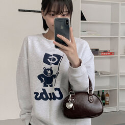 ラウンドレザーツーウェイハンドバッグショルダーバッグ BROWN
