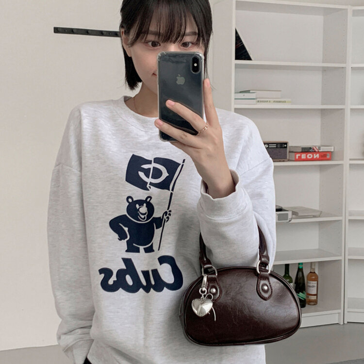 ラウンドレザーツーウェイハンドバッグショルダーバッグ BROWN