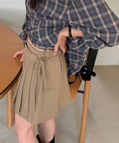 SET】プリーツラップスカート スラックスショートパンツ｜ミニ