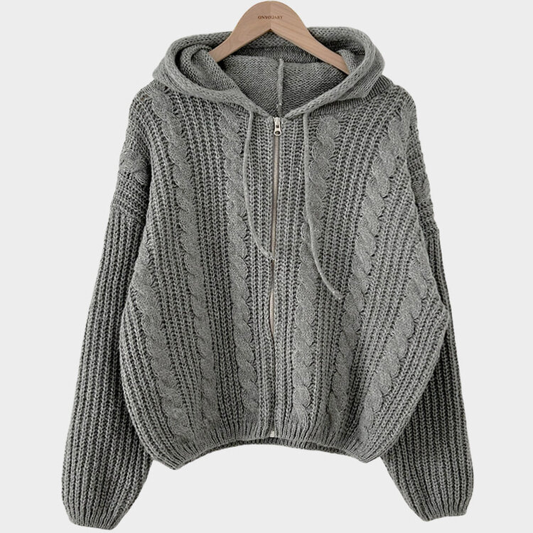 폭닥하게 감싸주는 벌룬 꽈배기 후드 니트 집업 7color