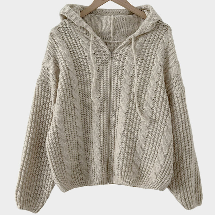 폭닥하게 감싸주는 벌룬 꽈배기 후드 니트 집업 7color