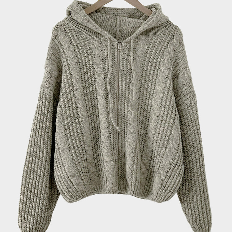 폭닥하게 감싸주는 벌룬 꽈배기 후드 니트 집업 7color