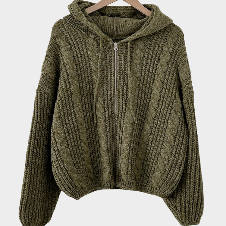 폭닥하게 감싸주는 벌룬 꽈배기 후드 니트 집업 7color