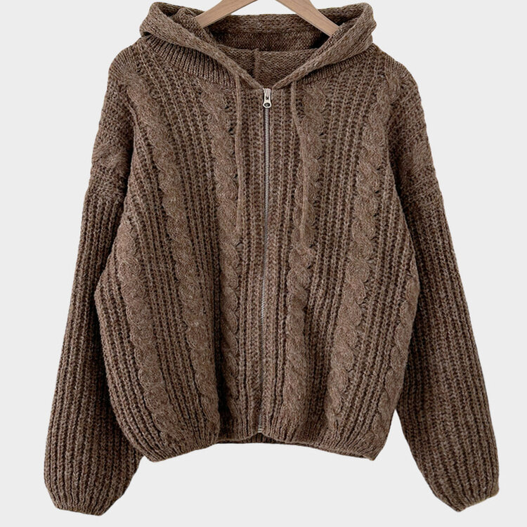 폭닥하게 감싸주는 벌룬 꽈배기 후드 니트 집업 7color