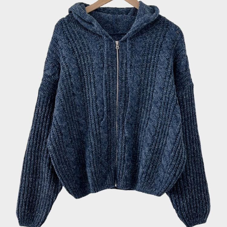 폭닥하게 감싸주는 벌룬 꽈배기 후드 니트 집업 7color