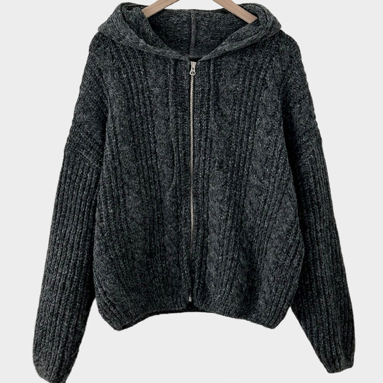 폭닥하게 감싸주는 벌룬 꽈배기 후드 니트 집업 7color