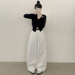 [숏,기본,롱/~2XL] 인생 화이트진! 밑단 스냅비조 사이드 핀턱 와이드 롱팬츠 화이트 블랙 키작녀 키큰녀 화이트