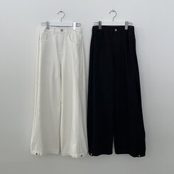 [숏,기본,롱/~2XL] 인생 화이트진! 밑단 스냅비조 사이드 핀턱 와이드 롱팬츠 화이트 블랙 키작녀 키큰녀