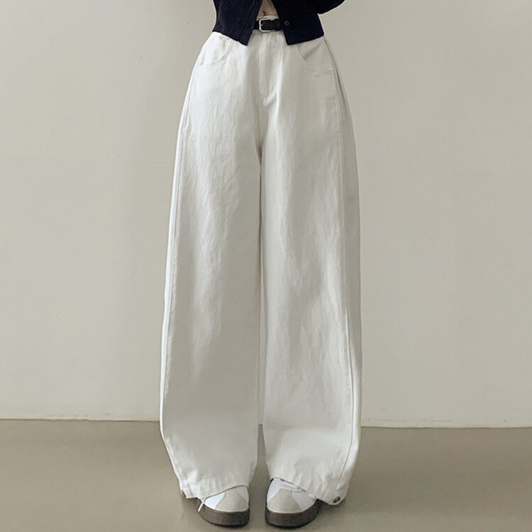[숏,기본,롱/~2XL] 인생 화이트진! 밑단 스냅비조 사이드 핀턱 와이드 롱팬츠 화이트 블랙 키작녀 키큰녀 화이트