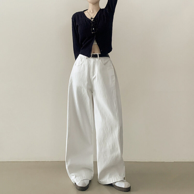 [숏,기본,롱/~2XL] 인생 화이트진! 밑단 스냅비조 사이드 핀턱 와이드 롱팬츠 화이트 블랙 키작녀 키큰녀 화이트