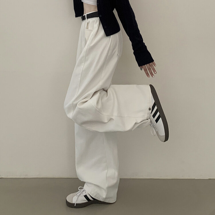 [숏,기본,롱/~2XL] 인생 화이트진! 밑단 스냅비조 사이드 핀턱 와이드 롱팬츠 화이트 블랙 키작녀 키큰녀 화이트
