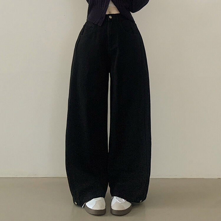 [숏,기본,롱/~2XL] 인생 화이트진! 밑단 스냅비조 사이드 핀턱 와이드 롱팬츠 화이트 블랙 키작녀 키큰녀 블랙