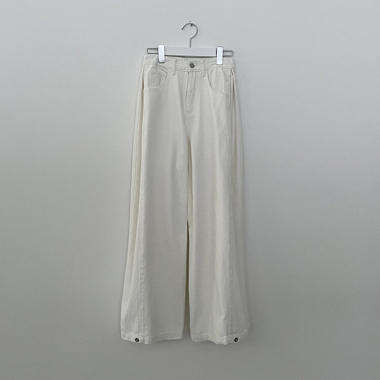 [숏,기본,롱/~2XL] 인생 화이트진! 밑단 스냅비조 사이드 핀턱 와이드 롱팬츠 화이트 블랙 키작녀 키큰녀