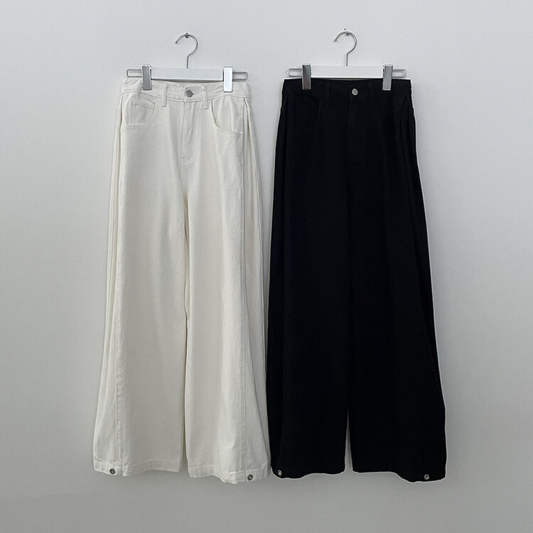 [숏,기본,롱/~2XL] 인생 화이트진! 밑단 스냅비조 사이드 핀턱 와이드 롱팬츠 화이트 블랙 키작녀 키큰녀