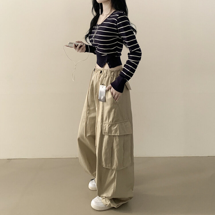 여리핏 카리나 스트라이프 단가라 무지 허리잘록 크롭니트 네이비/아이보리