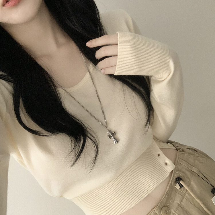 여리핏 카리나 스트라이프 단가라 무지 허리잘록 크롭니트 아이보리