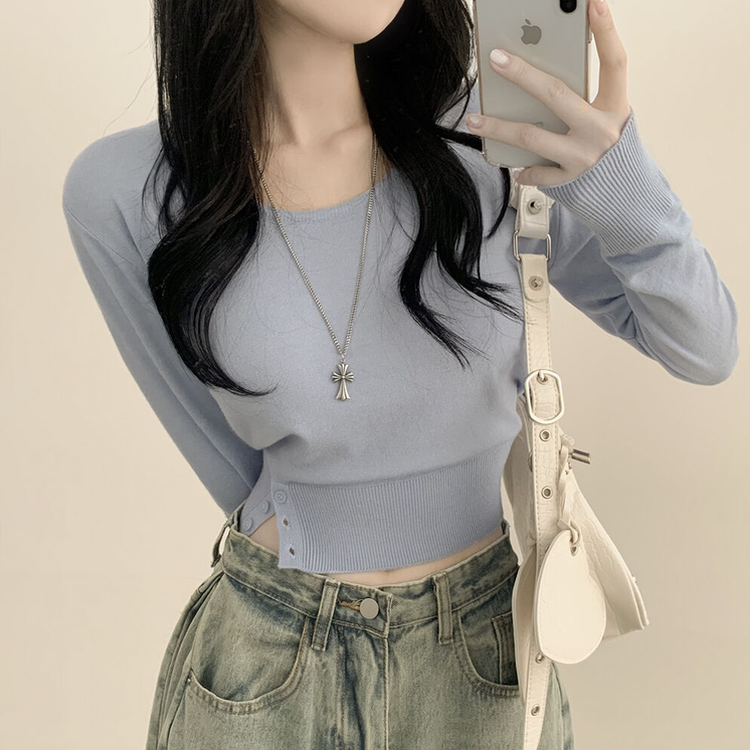 여리핏 카리나 스트라이프 단가라 무지 허리잘록 크롭니트 소라