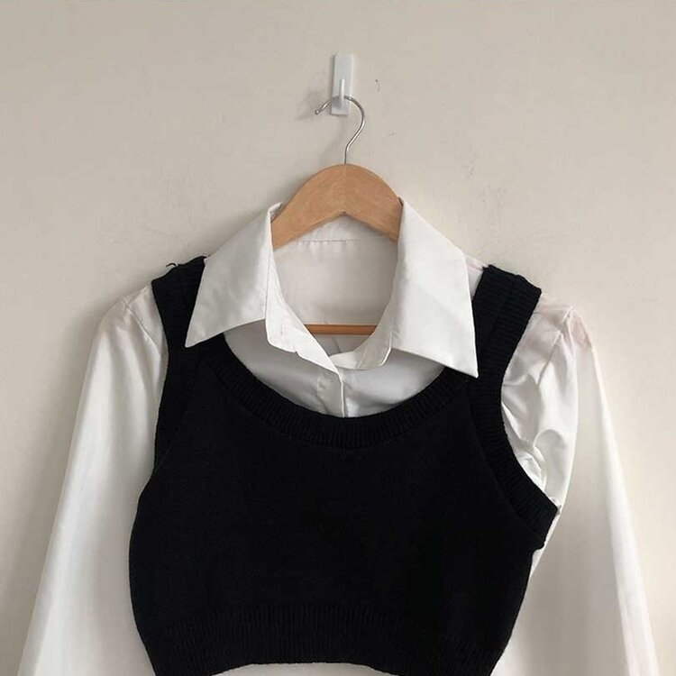 【SET】クロップシャツ＋ニットベスト