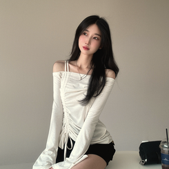 長袖Tシャツ スリーブストリングオフショルダー IVORY