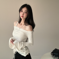 長袖Tシャツ スリーブストリングオフショルダー IVORY