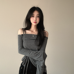 長袖Tシャツ スリーブストリングオフショルダー CHARCOAL