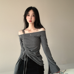長袖Tシャツ スリーブストリングオフショルダー CHARCOAL