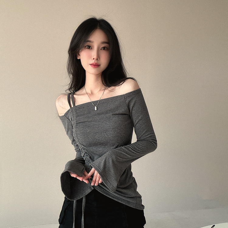 長袖Tシャツ スリーブストリングオフショルダー CHARCOAL