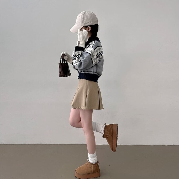 11할인 바잉 루즈핏 노르딕 배색 카라 투웨이 니트 집업 그레이