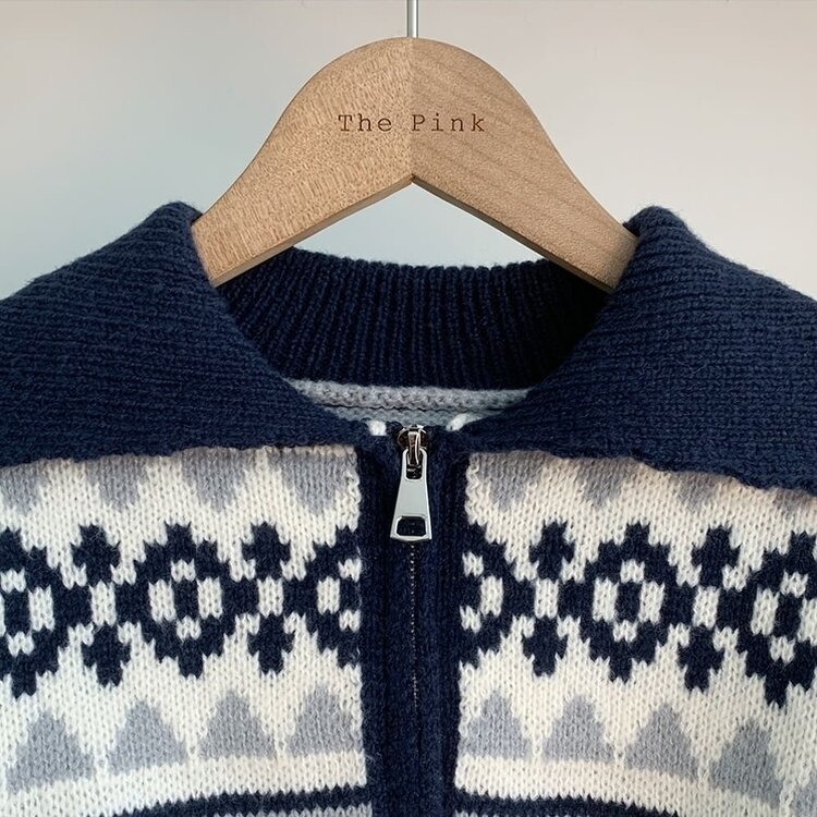 11할인 바잉 루즈핏 노르딕 배색 카라 투웨이 니트 집업