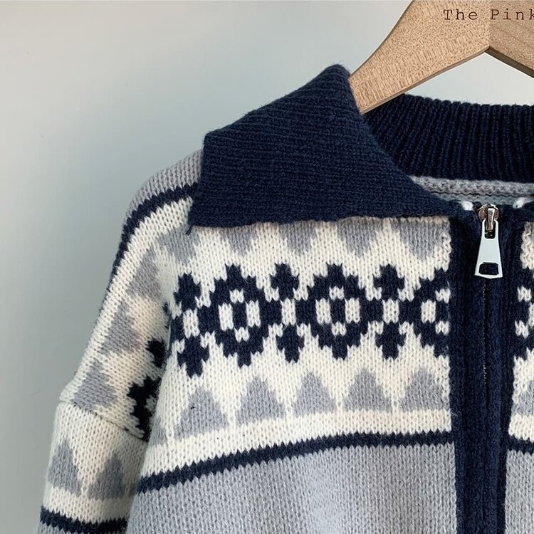 11할인 바잉 루즈핏 노르딕 배색 카라 투웨이 니트 집업