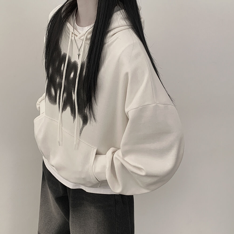 락스타 박시핏 페인팅 후드티셔츠 크림