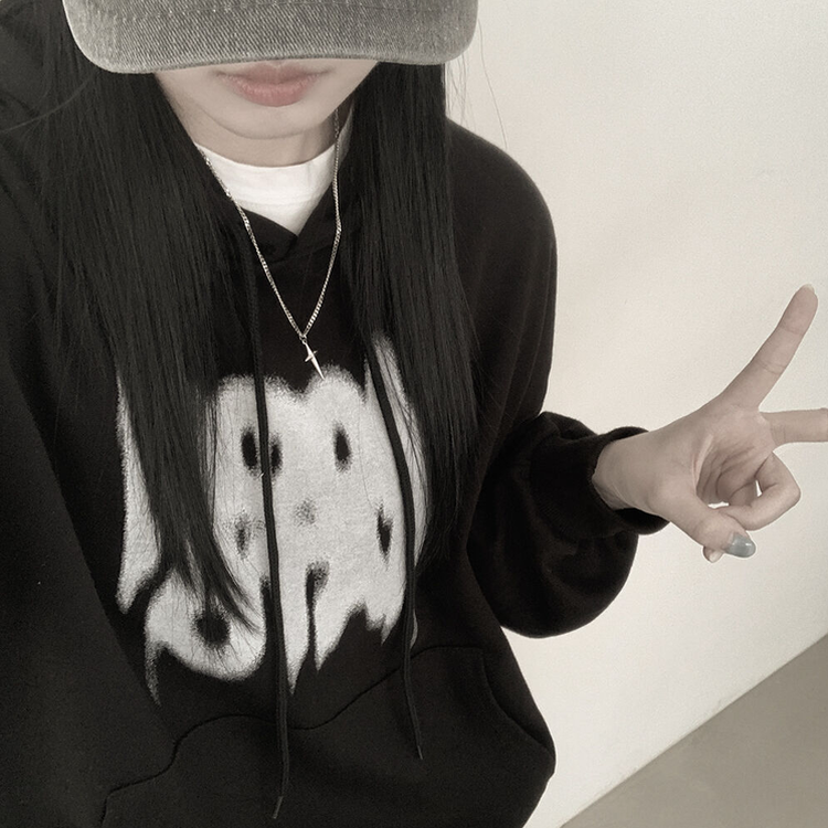 락스타 박시핏 페인팅 후드티셔츠 블랙
