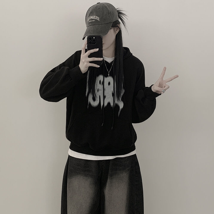 락스타 박시핏 페인팅 후드티셔츠 블랙