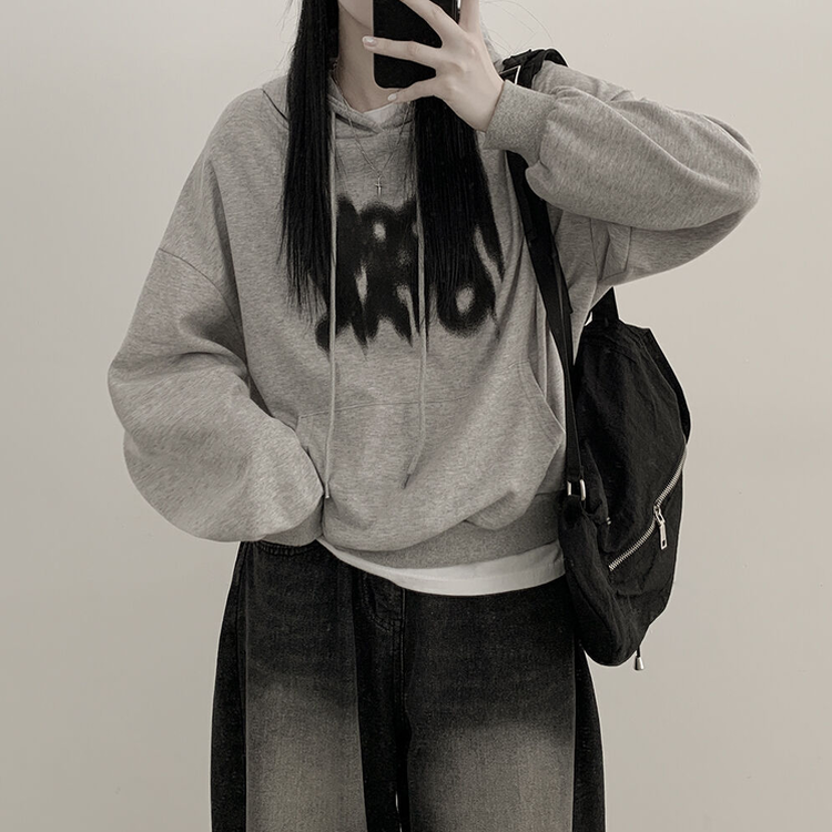 락스타 박시핏 페인팅 후드티셔츠 메란지