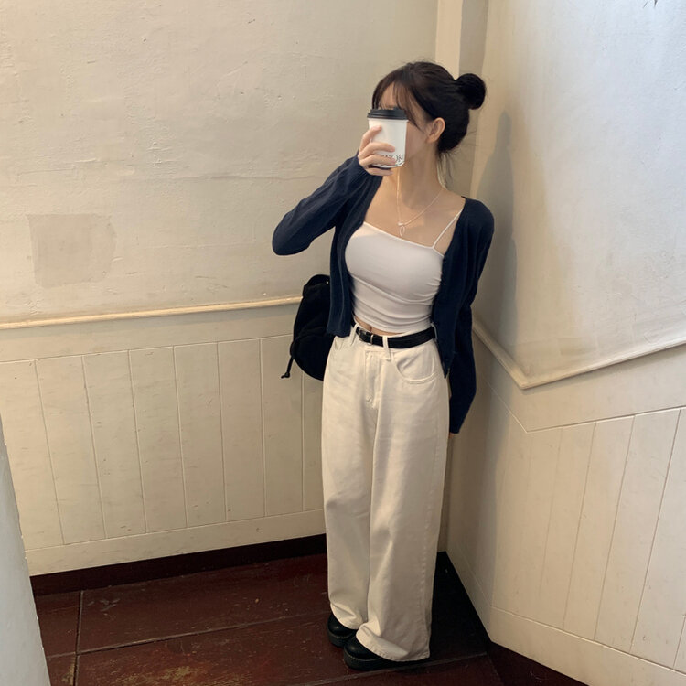 문의폭주 픽미 브이넥 꾸안꾸 여리핏 레이어드 베이직 간절기 아우터 긴팔 니트 가디건 6color 네이비