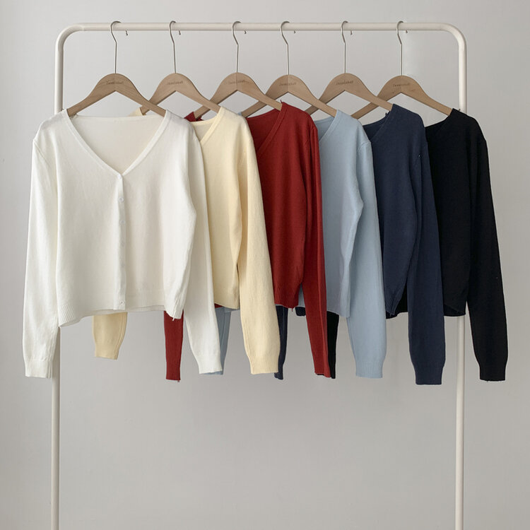 문의폭주 픽미 브이넥 꾸안꾸 여리핏 레이어드 베이직 간절기 아우터 긴팔 니트 가디건 6color