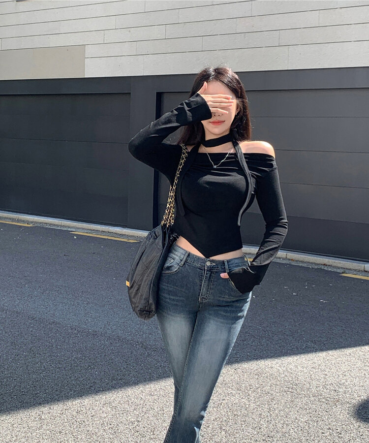 オフショルダータイスカーフスパン長袖Tシャツ｜長袖Tシャツ｜韓国