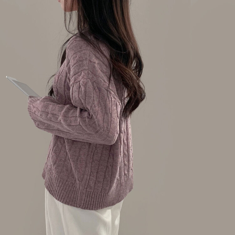몽글몽글한 색감 꽈배기 브이넥 루즈핏 니트 10color 퍼플