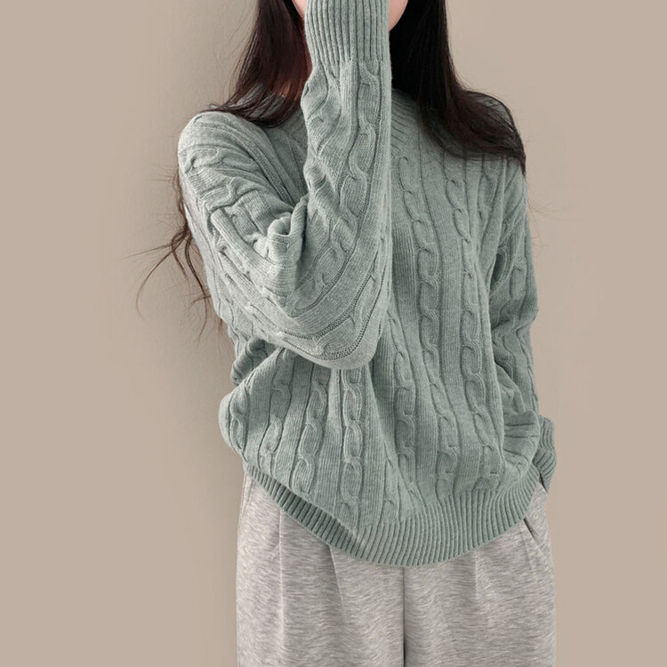 몽글몽글한 색감 꽈배기 브이넥 루즈핏 니트 10color 민트