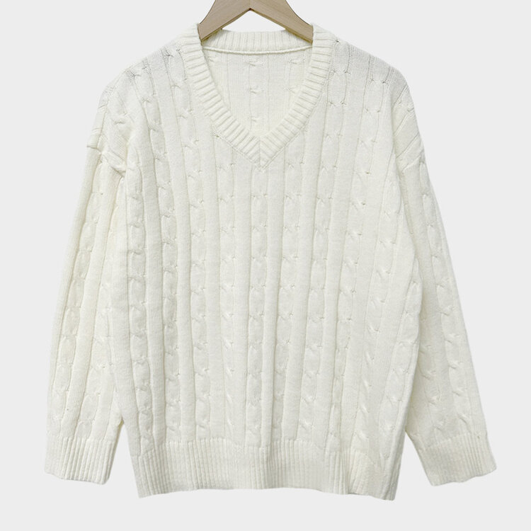 몽글몽글한 색감 꽈배기 브이넥 루즈핏 니트 10color